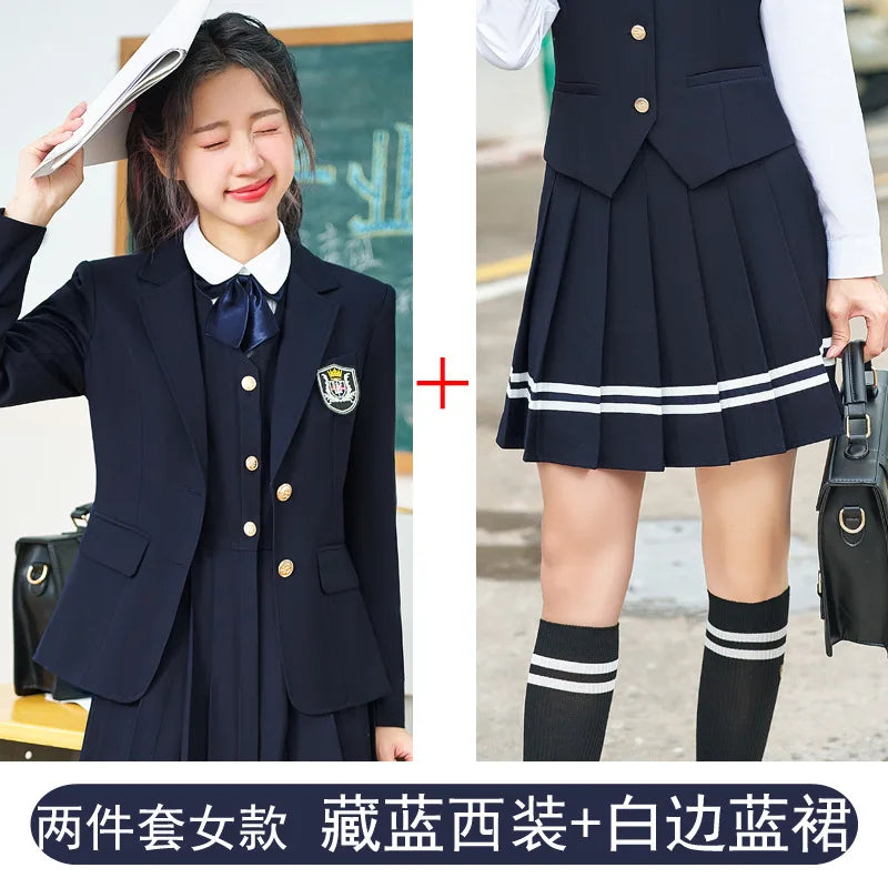 College Style Women's Suit2024New Autumn Small Stature Elegant Campus Suit OutfitjkUniform Suit Dress Set