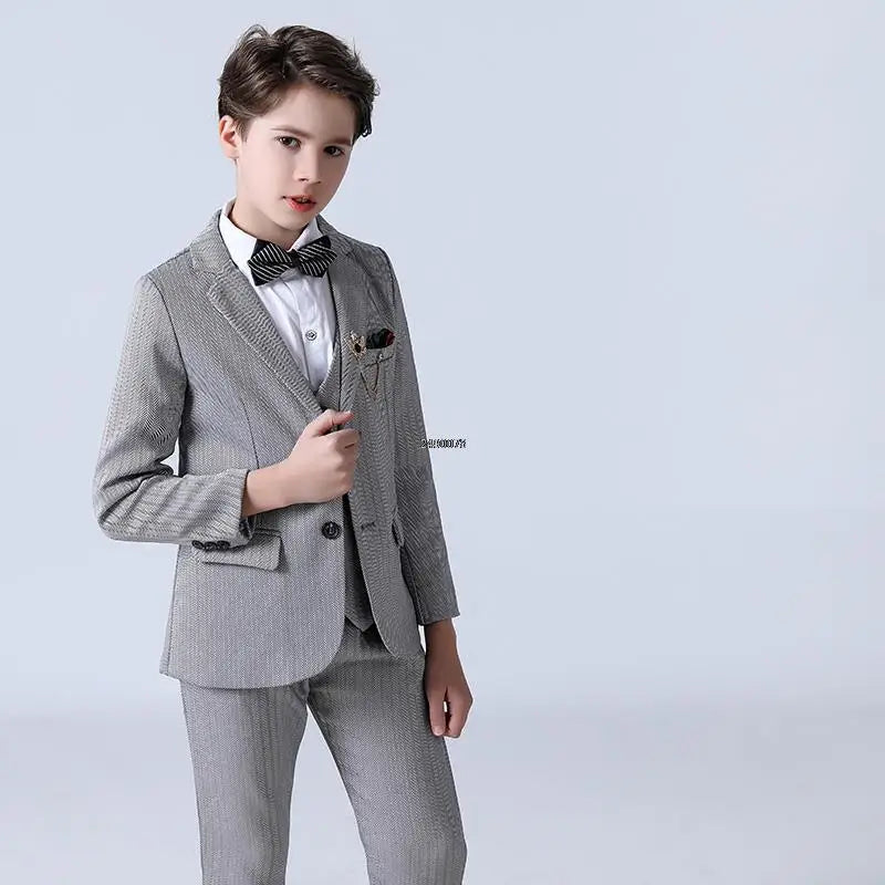 Big Teenager Tuxedo Dress Children Dance Costume Flower Boy Wedding Suit Kids Formal Jacket Vest Pants 3PCS Party Photograph Set