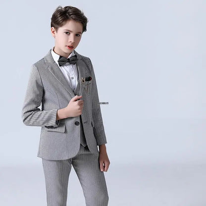 Big Teenager Tuxedo Dress Children Dance Costume Flower Boy Wedding Suit Kids Formal Jacket Vest Pants 3PCS Party Photograph Set