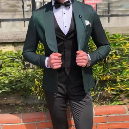 Large Men's Business Casual Suit 3 Piece Set Men's Suit Wedding Groom Best Man Tuxedo(Blazer+Vest+Pants)