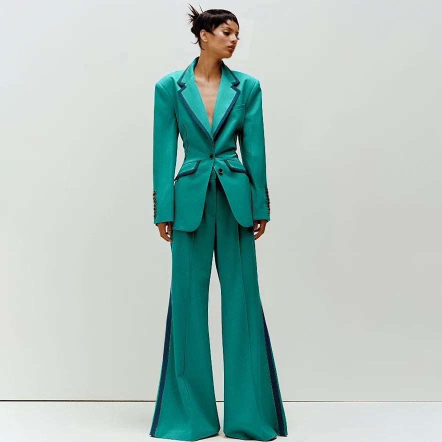 Women's Suit Slim Fit Two Piece(Blazer+Flare Trousers) Pants Set Professional Business Workwear Daily Outfit Suits for Ladies