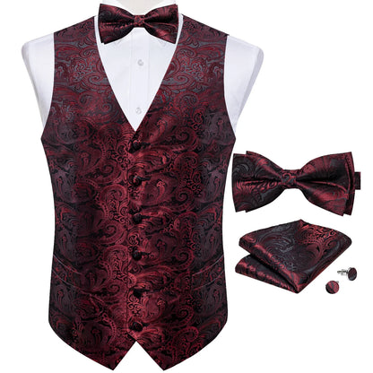 Men's Paisley Suit Vest with Bow Tie Set for Weddings and Formal Events