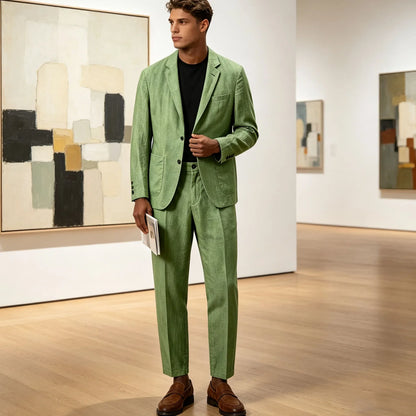 Men's Linen Blend 2-Piece Suit Notched Lapel Slim Fit – Casual Summer Beach Wedding Set