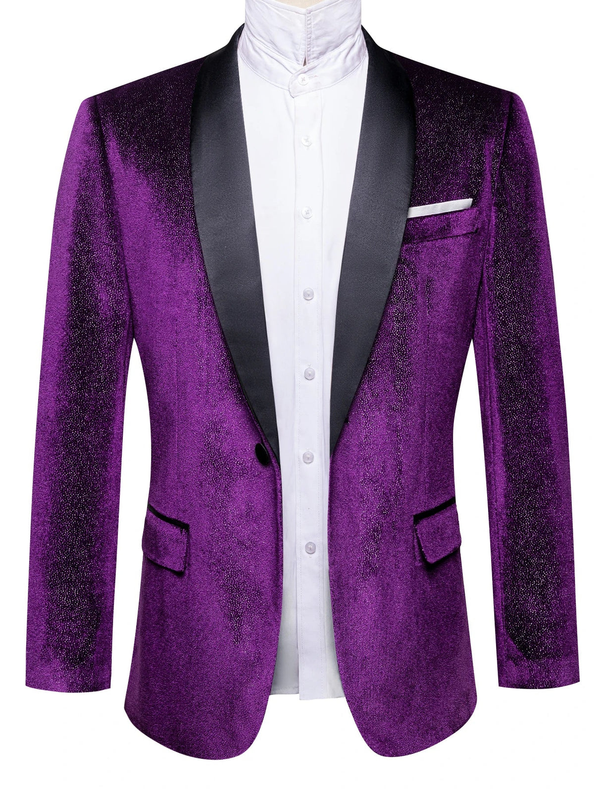 Glitter Purple Velvet Mens Tuxedo Jacket, Satin Lapel Single Breasted Blazer Wedding Prom Party Suit Coat