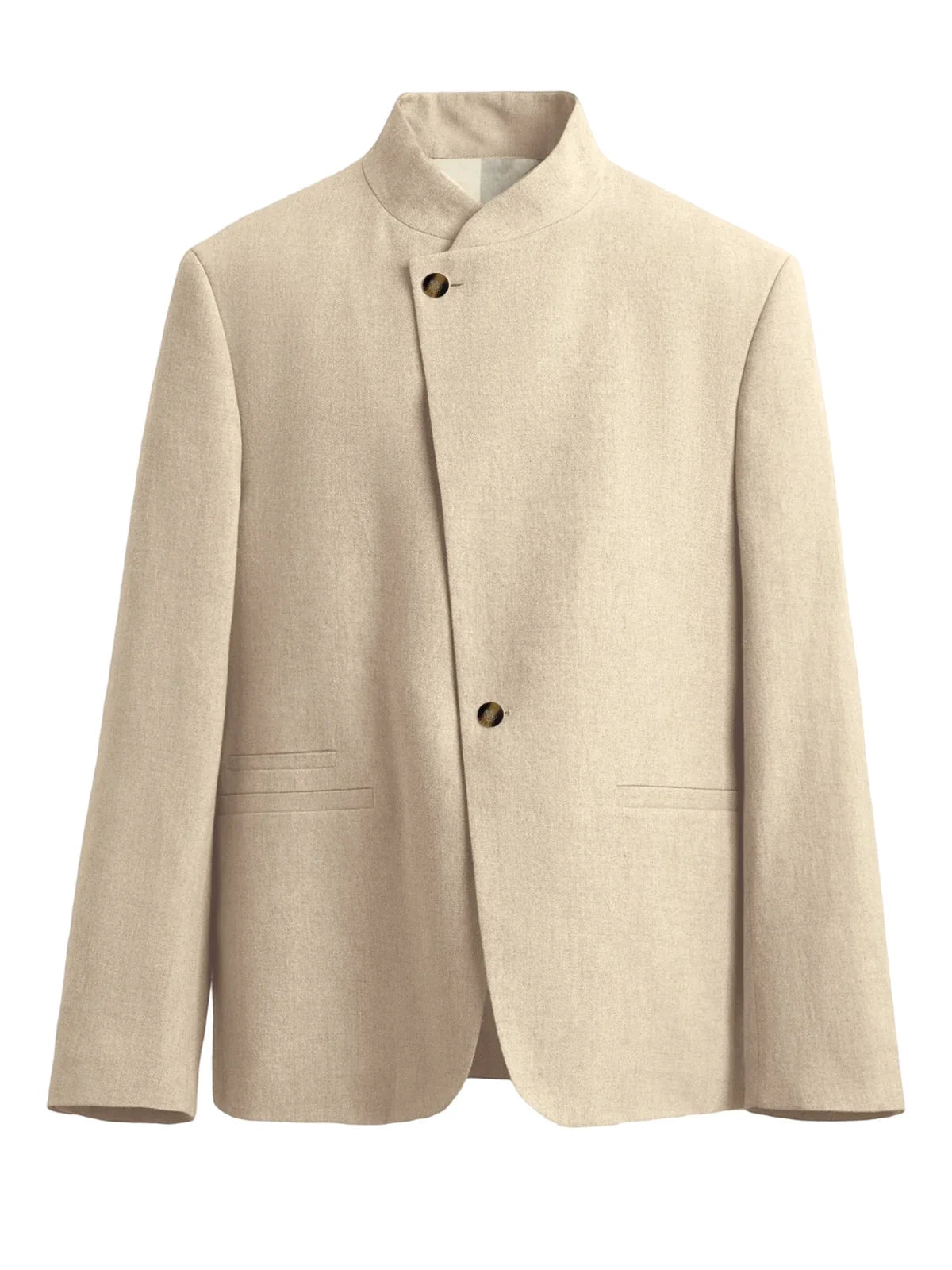  Mandarin Collar Men‘s Blazer Linen Blend Chinese Stand Collar Men Jacket Asymmetric Button Breathable Men Coat Wedding Party