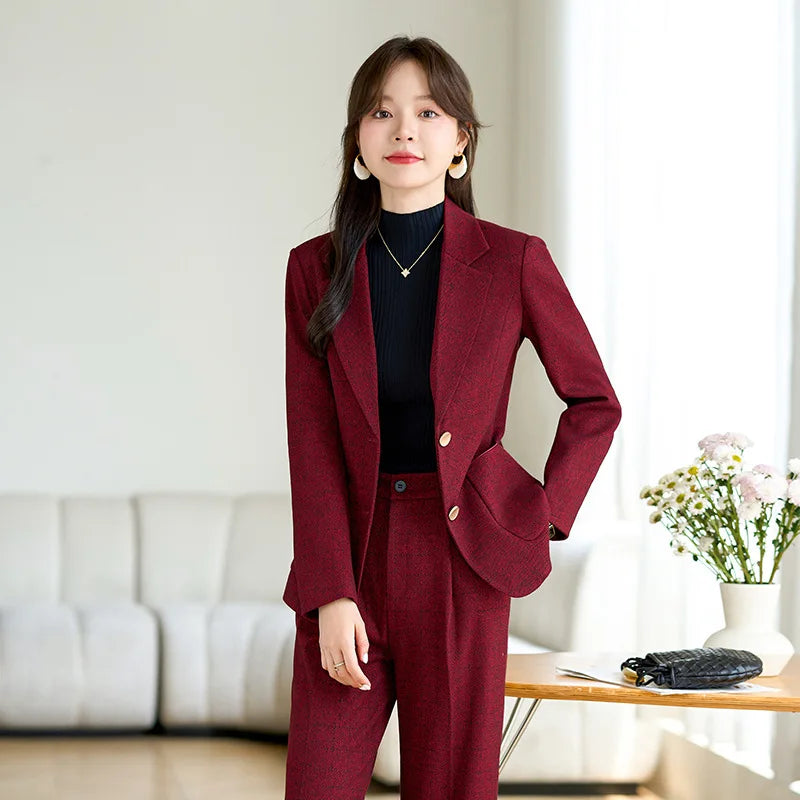 High Quality Fabric Velvet Autumn Winter Women Business Work Wear Suits Pantsuits Formal OL Styles Professional Trousers Set