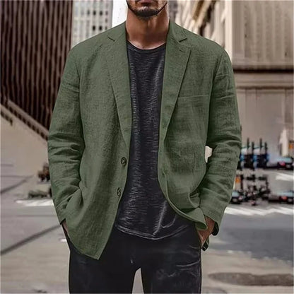 Men's Lightweight Linen Blazer Casual Slim Fit Notch Lapel Two Button Jacket for Summer Beach Wedding Business Daily Wear