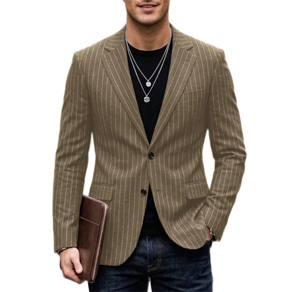 Men's Striped Blazer Casual Slim Fit Suit Jacket 2026 New Business Casual Single Breasted Blazer for Men Office Wedding Party Co