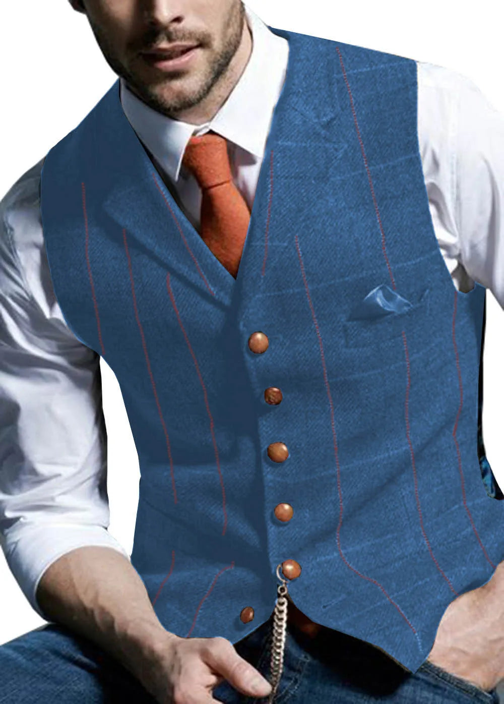 Men's Vest Herringbone Tweed Single Breasted Waistcoat for Business and Wedding