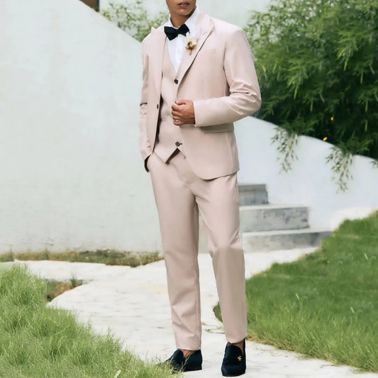 Men Suit Pink 3 Pieces Single Breasted With Lapel For Wedding Groom Banquet Party Prom Business Work Office Jacket Vest Pants