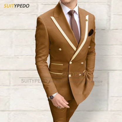 Fashion Men Red Suit Sets Wedding Party Custom Groomsman Elegant Outfits Birthday Banquet Male Stylish Blazer Pants 2 Pieces