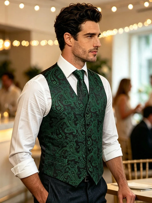 Men's Satin Vest Set with Tie, Bowtie & Pocket Square – Slim Fit for Weddings & Formal Occasions