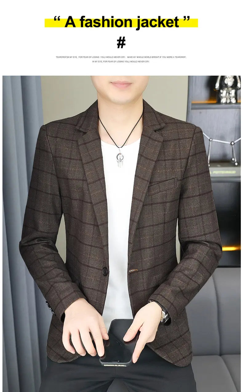 2026 Blazer Outdoor Men's Checked Fashion Business Trend Wedding Slimming Gentleman Casual Korean Travel High Formal Wear Blazer