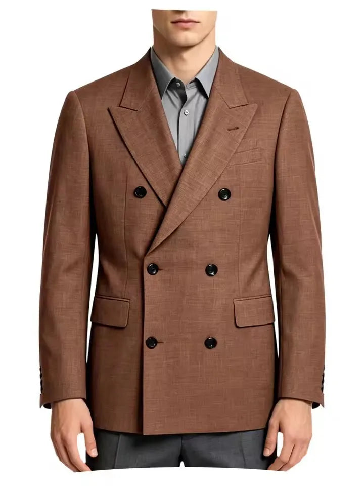 Men's Business Casual Linen Formal Suit Slim-fit Double-breasted Wedding Groom's Dress Party Daily Commuting