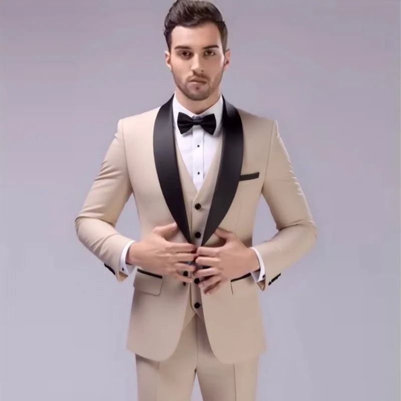 Costume 3 pièces de smoking multi-couleurs pour homme, revers châle noir, coupe ajustée, tenue formelle pour mariage, bal de promo et banquet