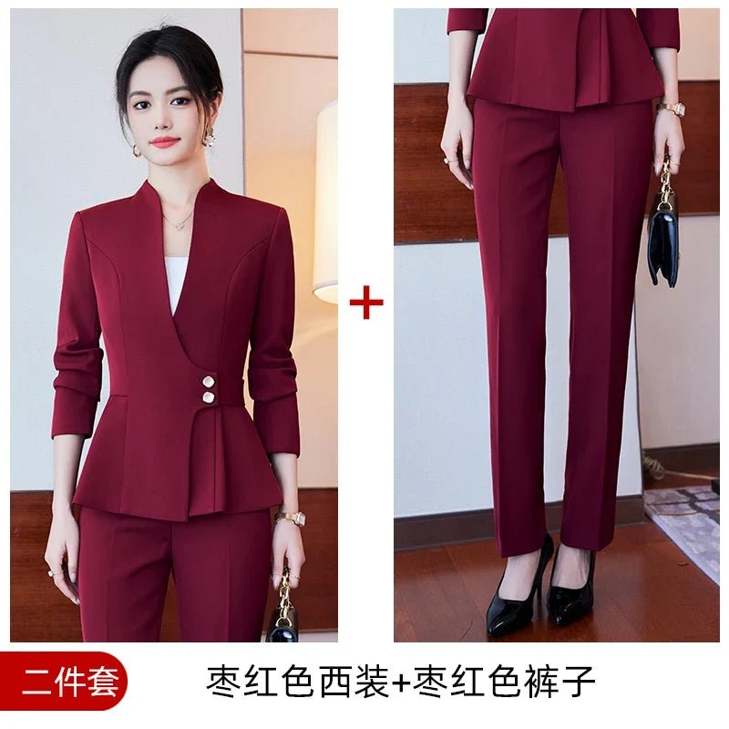 Long-Sleeved Suit for Women, Elegant Jacket and Trousers, Business and Work Uniform, Office Ladies, Special Fashion, 2025