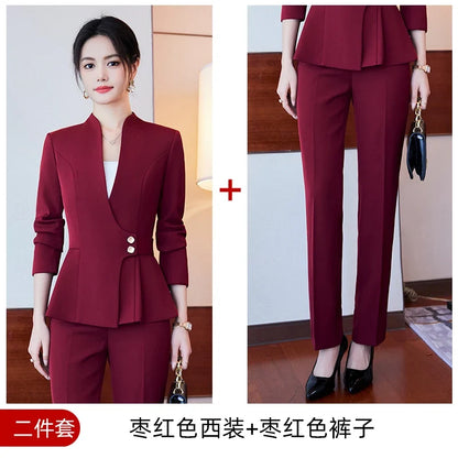 Long-Sleeved Suit for Women, Elegant Jacket and Trousers, Business and Work Uniform, Office Ladies, Special Fashion, 2025