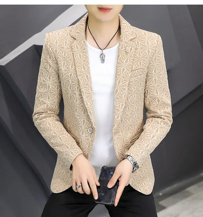 Men's Slim Fit Stand Collar Blazer | Smart Casual Single Breasted Jacket for Men | White, Black & Khaki