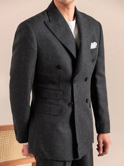 Business Men Work Two Piece Set Double Breasted Blazer Jacket Suit Matching Sets Slim Fit Autumn New Office Man Outfits Suits