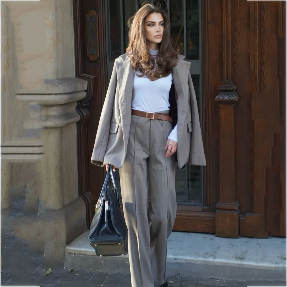 Fashion Design Women's Suit Solid Colot Straight Notched Lapel Elegant Lady Set Evening Party Prom Casual Daily Work Outfit
