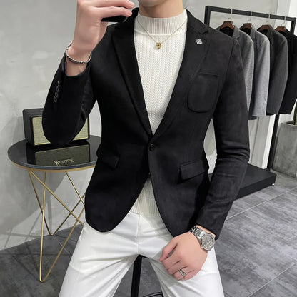 Men's Velvet Slim Fit Blazer Smart Casual Wedding Suit Jacket