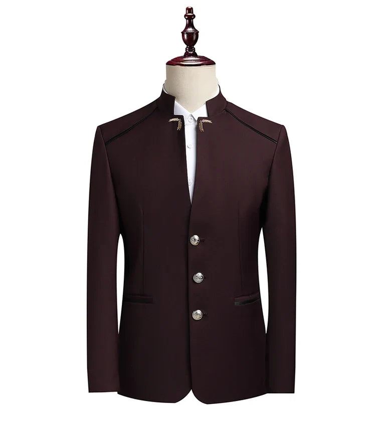 Suit (Blazer+ Pants) Men's Fashion Gentleman Business Outdoor Standing Collar Gentleman Wedding Work Casual MAO Suit