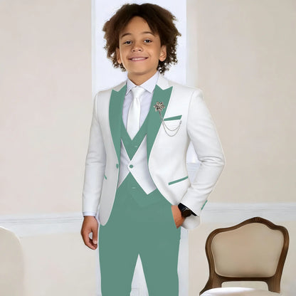 White Suit for Boys Fashion Formal Flower Boys Wedding Tuxedos 3-Piece Set (Jacket Pants Vest) Party Slim Fit Suit Kids Clothes