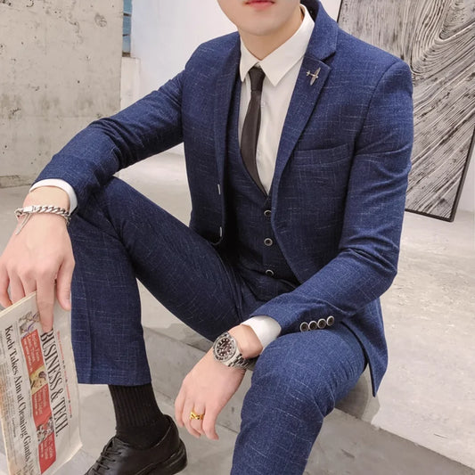 Men's Two-Piece Suit Set Slim Fit Single Breasted for Wedding Business Smart Casual