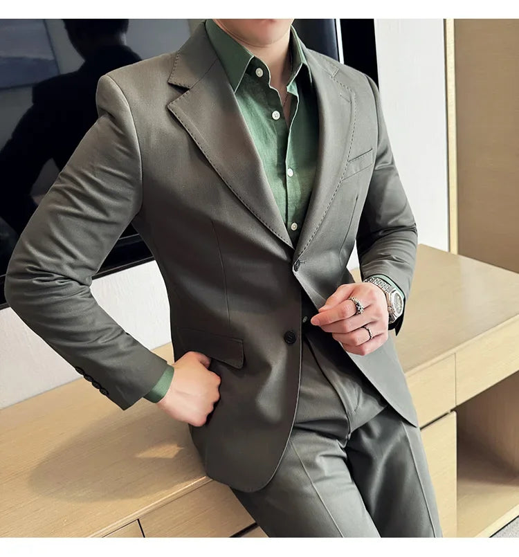 Tencel High Tech Fabric Men Spring Summer Thin Suits 2 Pieces (jacket+pants) Business Casual Office Wedding Groom Dress Suit