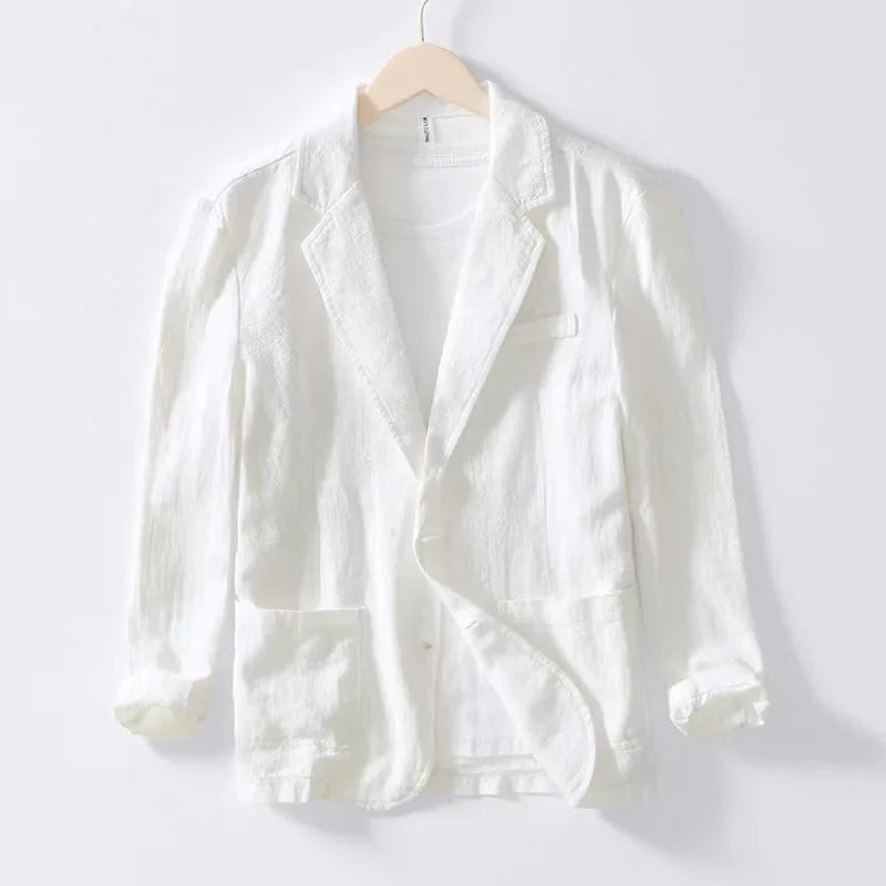 Cotton and Linen Blazer Men's Fashionable Business Casual Outdoor Versatile Travel Lightweight Loose-fitting Retro Style Blazer