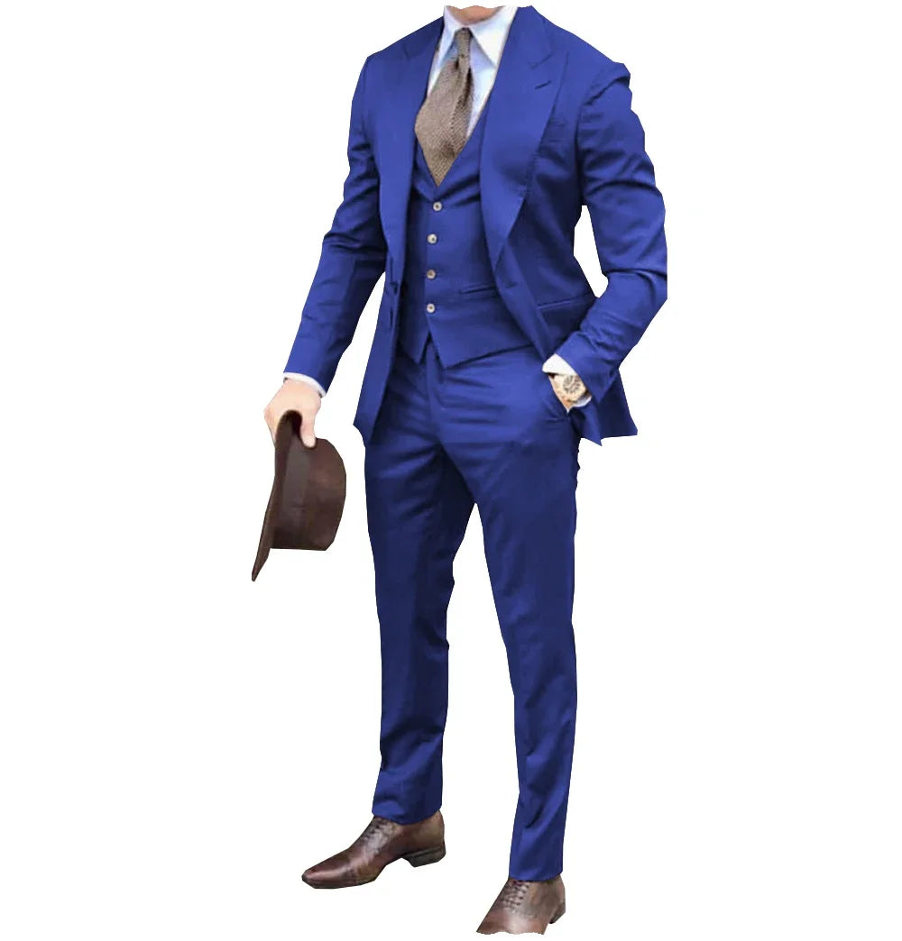 Men suits Groom Tuxedos Brown Prom Wedding Men Suit Slim Fit Cotton Blend Formal Suit For Men Slim Fit suits (Jacket+Pants+Vest)