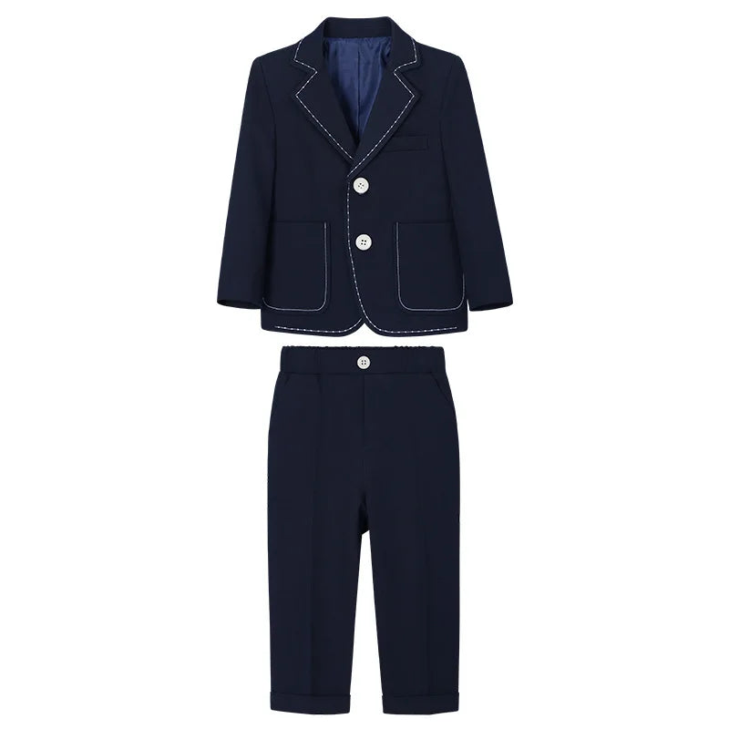 Gentlman Boys Formal Wedding Suit Set Kids Blazer Vest Pants Bowtie Brooch 5Pieces Clothes Set Children's Performance Costume