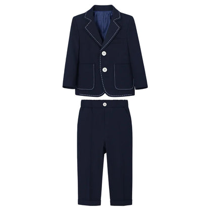 Gentlman Boys Formal Wedding Suit Set Kids Blazer Vest Pants Bowtie Brooch 5Pieces Clothes Set Children's Performance Costume