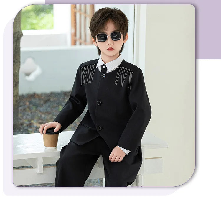 Children's New Chinese Style Clothing Set Fower Boys Baby's First Birthday Party Dress Kids Host Catwalk Performance Costume