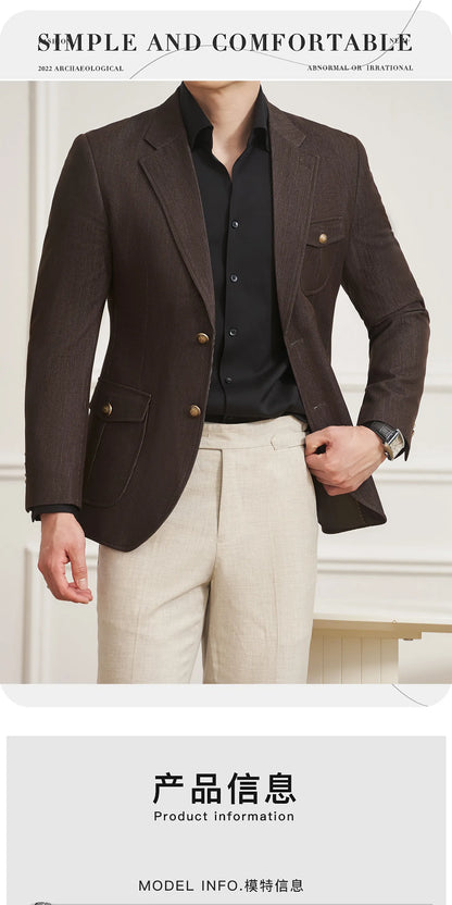 High Quality Men's Denim Style Suit Jacket Vintage Luxury Slim Fit Business Fashion Casual Suit Coat Formal Wedding Tuxedos