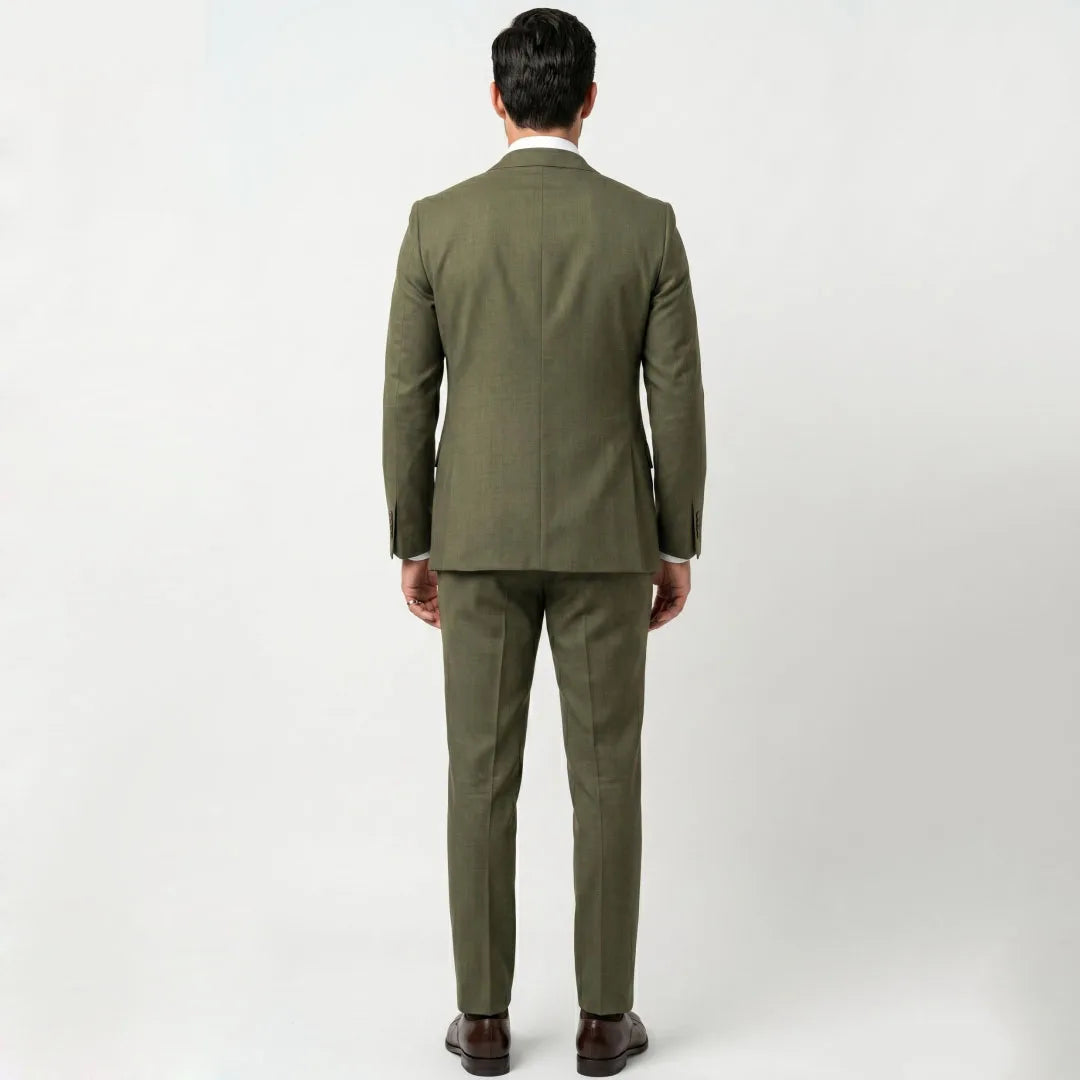 Men Suit Grass Green 3 Pieces With Lapel Solid For Wedding Groom Birthday Banquet Party Business Work Office Jacket Vest Pants