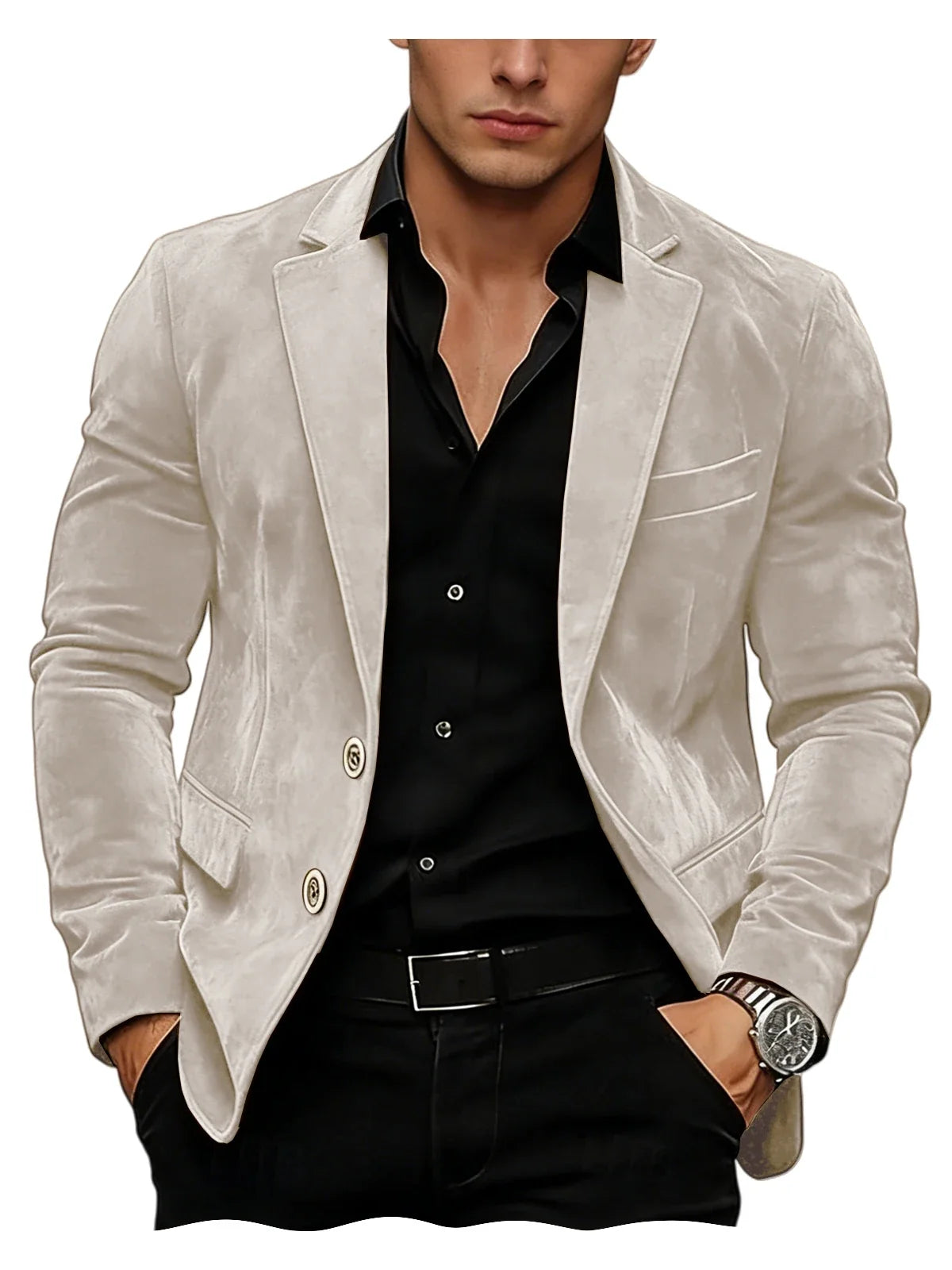 Men Suede Blazer Two Buttons Slim Fit Casual Formal Jacket Wedding Party Dinner Gentleman Sport Coat