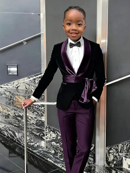 New Boys Velvet Suit Set 2 Pieces Formal Party Wear Fashionable Handsome Kids Regular Fit Tuxedo Wedding Guest Outfit