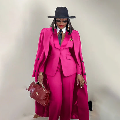 Modern Women's Suit New 3 Piece Pants Sets Blazer+Trousers+Overcoat Office Commute Elegant Style Banquet Dinner Formal Wear