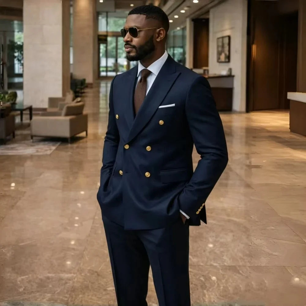 Costumes formels croisés pour hommes invités 2 pièces costume de mariage slim fit ensemble blazer pantalon à la mode pour fête banquet bal de promo