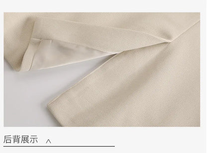 Autumn Winter 2024 New Apricot Coffee Black Elegant Double Breasted Blazer Top And Women High Waist Wide Leg Pant Two Piece Set