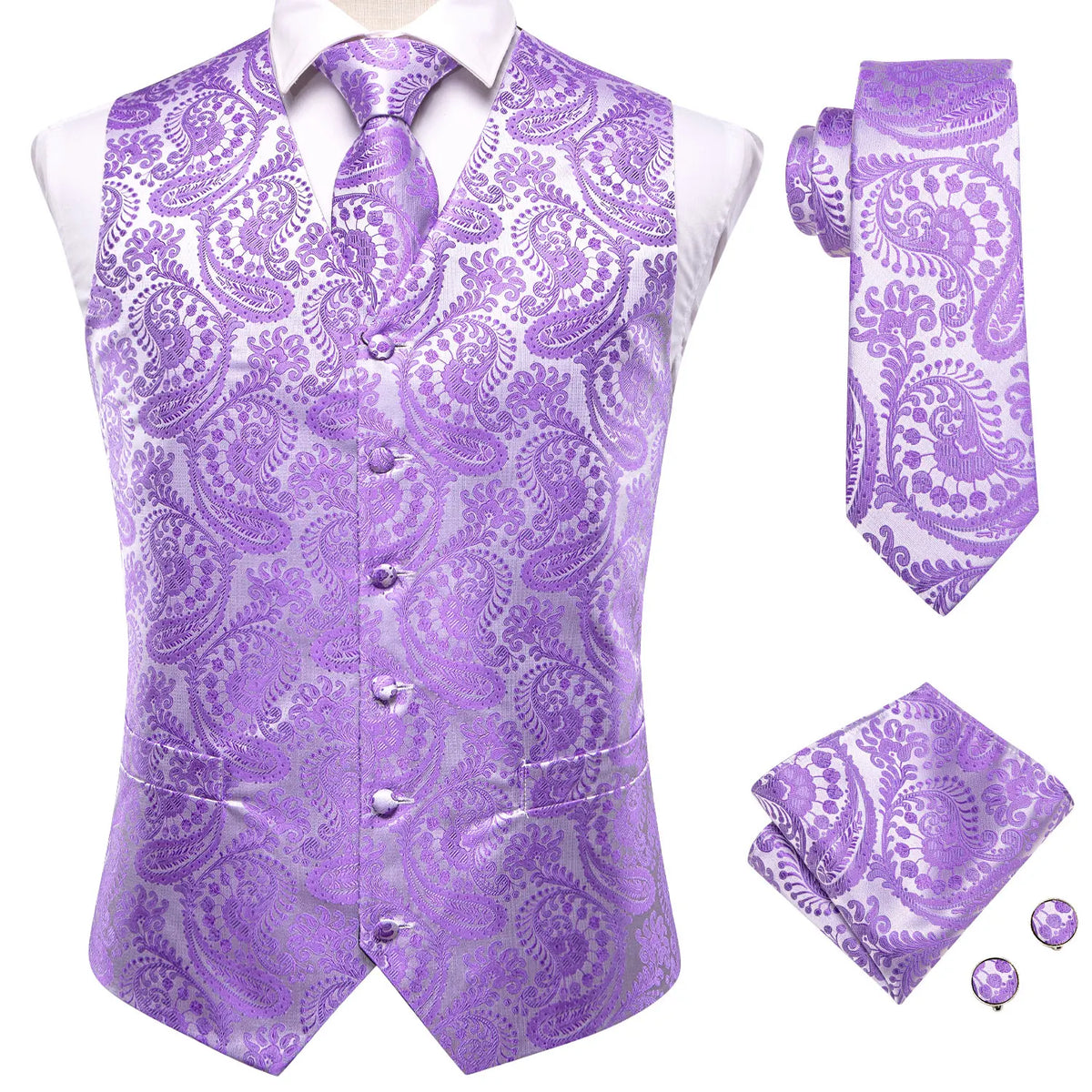 Men's Vest Set – Silk Floral Paisley Waistcoat & Tie Set for Weddings