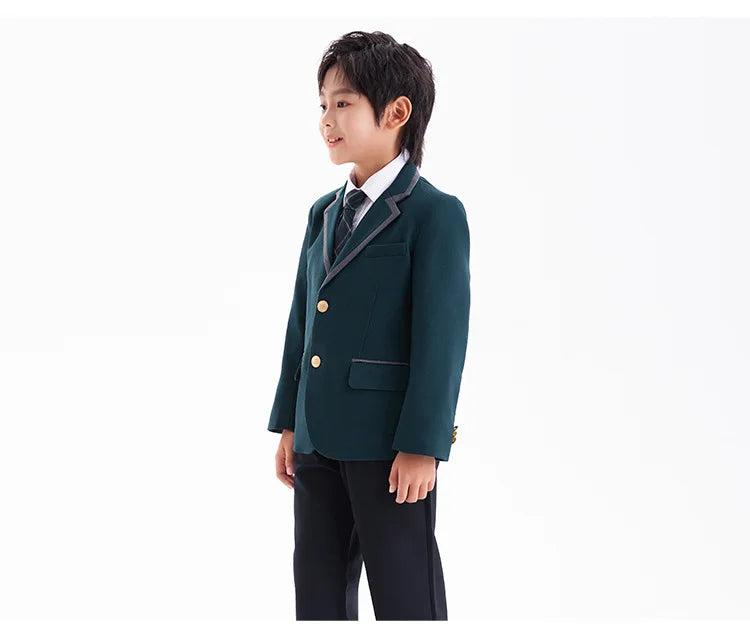Boys Green Blazers Pants School Uniform Girls Jacket Skirt Shirt Tie Suits Kids Formal Dress Tuxedo Children Student Clothes Set