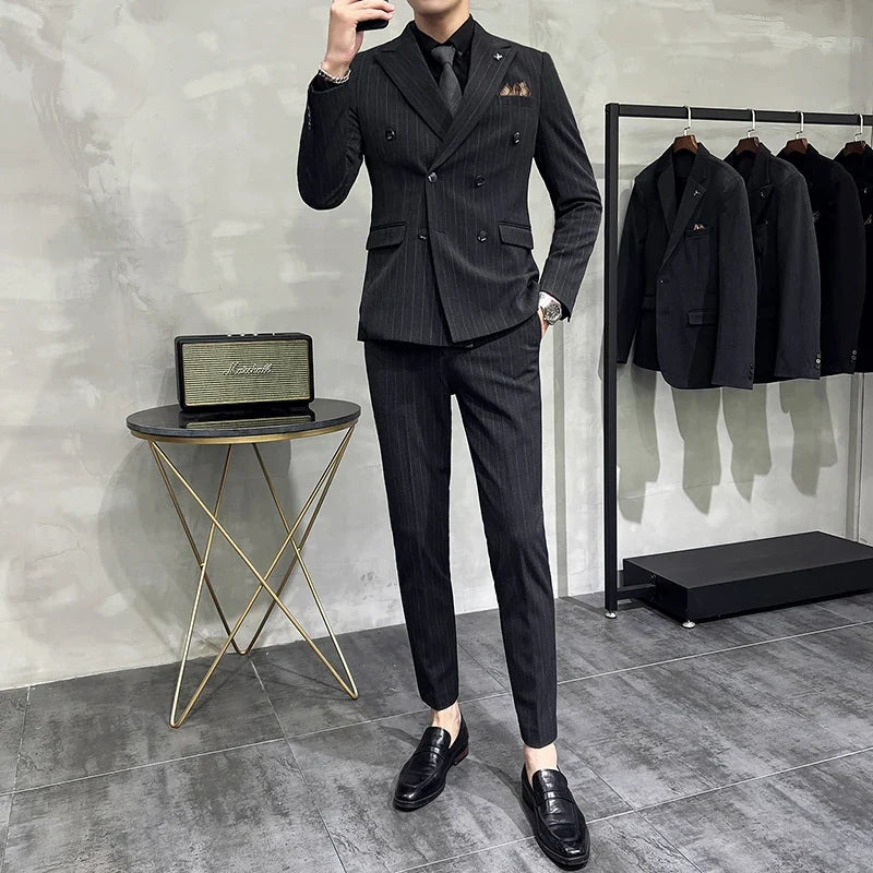 Men's Classic Striped 3-Piece Suit for Wedding, Business & Formal Occasions