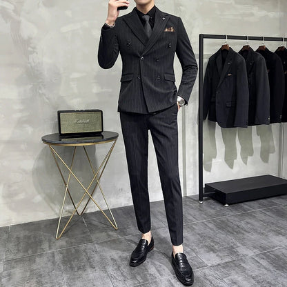 Men's Classic Striped 3-Piece Suit for Wedding, Business & Formal Occasions