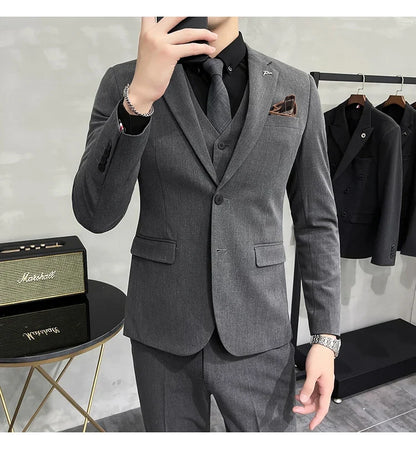 Plus Size S-7XL Man Korean Slim Fit Custom Groom Business Casual Tuxedo Blazers Vest Pant Casual Wedding Social Tuxedo Dress