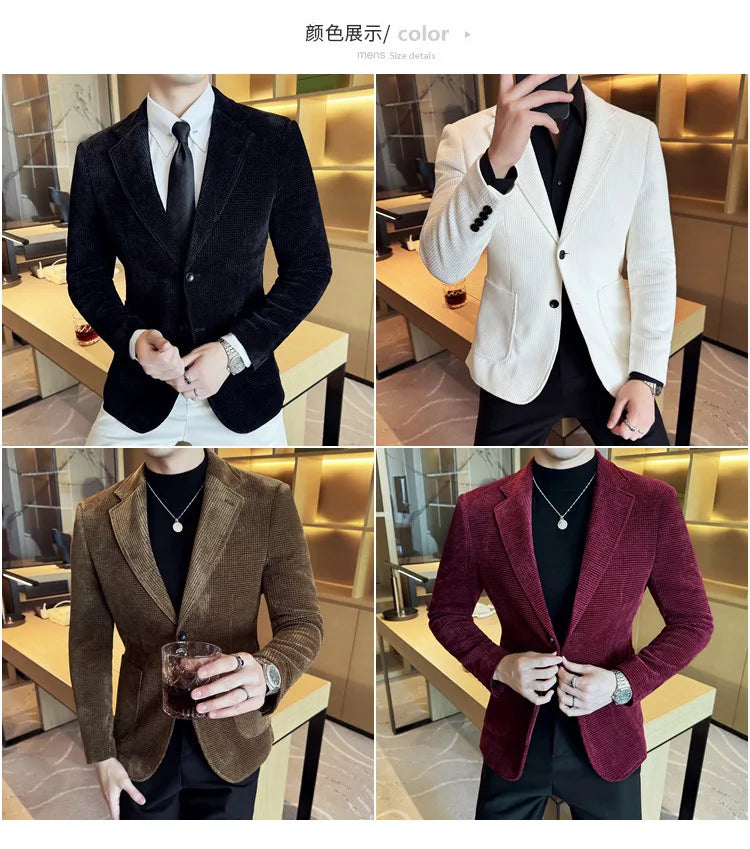 Autumn Winter New Chenille Velvet Suit Jacket Men's Casual Business Fashion Formal Party Coats  Tailcoat Men's Clothing 4XL-M