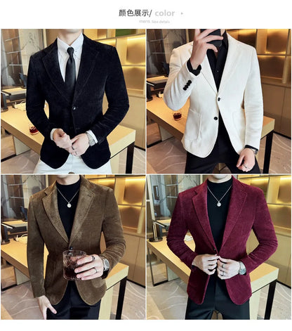 Autumn Winter New Chenille Velvet Suit Jacket Men's Casual Business Fashion Formal Party Coats  Tailcoat Men's Clothing 4XL-M