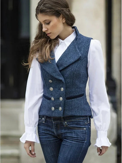 Women's Vest Double Breasted Herringbone Slim Fit Sleeveless Jacket for Casual & Work