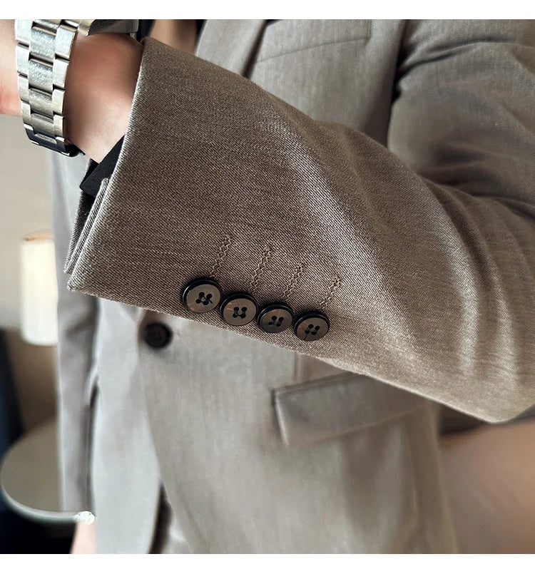 High-quality, fashionable, stylish and versatile British and Korean style slim-fit men's casual solid-color business suit three-